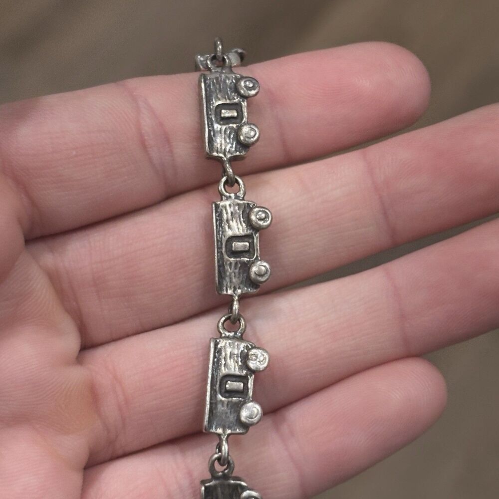 Vintage Sterling Silver Train Bracelet Railroad Locomotive 925 Mexico 7.5" - Picture 9 of 13